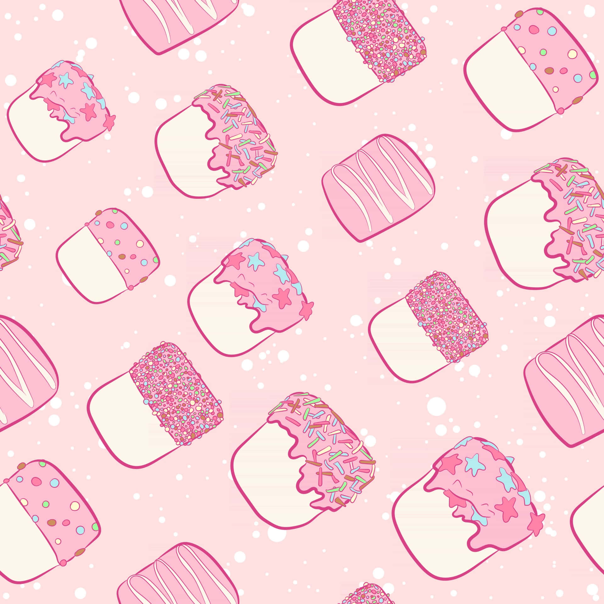 Yndigt udvalg af Kawaii-elementer på lyserød baggrund Wallpapers