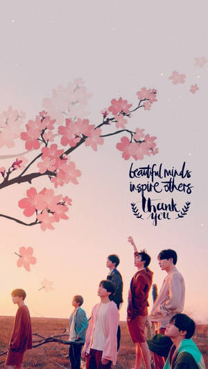 Æstetisk BTS sammen under Sakura — Æstetisk bts Wallpapers