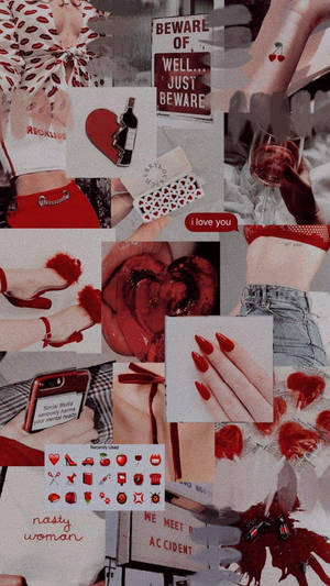 Pige i rød æstetisk collage — Æstetisk collage Wallpapers