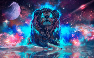 Afslappende løvegalakse neonskulptur — Løve Wallpapers