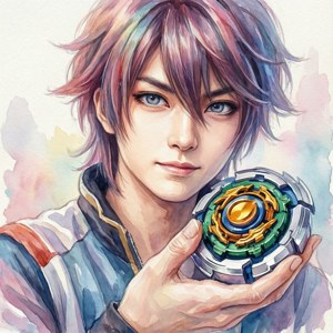 Akvarelmaleri af Valt Aoi med hans Beyblade — Pixel Watch 3 Wallpapers