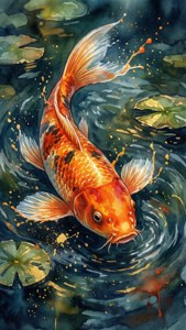 Kunstnerisk akvarel koi fisk tapet til iPhone Xs.