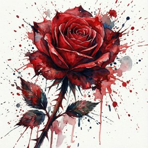 Kunstnerisk akvarelrose med sprøjteeffekt i Tornerose rød og sort. — Pixel Watch 3 Wallpapers