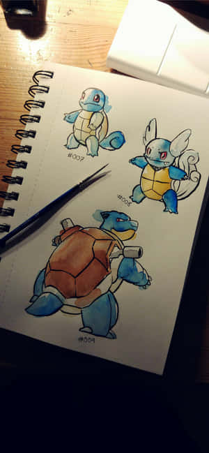 Akvareltegninger af Squirtle, Wartortle og Blastoise — Huawei nova 15 Max Wallpapers