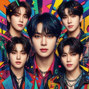 Levende popkunst-stil albumcover med en Kpop-gruppe — Huawei nova Flip Wallpapers