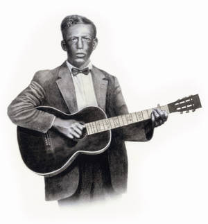 Amerikanske bluesmand Charley Patton med guitar — Sort og hvid æstetik GIF Wallpapers