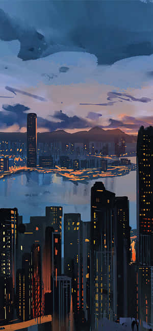 Anime bygningssilhuet — Vivo V60 Lite Wallpapers