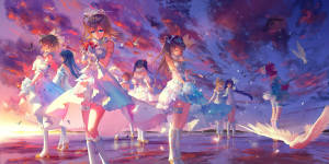 Anime-dansepigegruppe baggrund — Anime dans Wallpapers