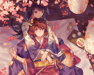 Anime lesbisk kimono baggrund — Anime lesbisk Wallpapers