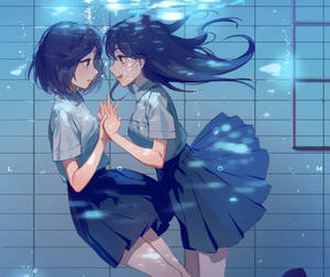 Anime-lesbiske i pool tapet — Anime lesbisk Wallpapers