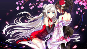 Anime lesbiske kirsebærblomster kunst — Anime lesbisk Wallpapers
