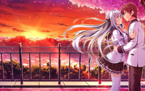 Anime-par krammer solnedgang — Anime par GIF Wallpapers