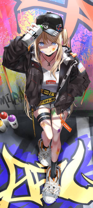 Animepige væg graffiti iPhone — Pixel 10 Pro Fold Wallpapers