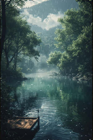 anime,sø,regn,skov,grøn,tåge,bjerge,brygge,fredelig,melankolsk,natur,landskab,4K — iPhone 4 Wallpapers