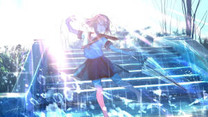 Tapet med anime skolepige der danser i regn — Anime dans Wallpapers