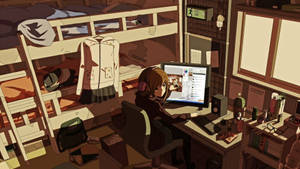 Wallpaper med anime skolepige på værelset — Anime værelse GIF Wallpapers