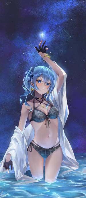 Animepige i bikini om natten — Galaxy Z Flip Wallpapers