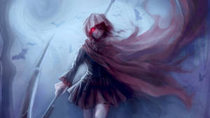 Baggrundsbillede af animepige i hættetrøje med høstmand — Sød animepige Wallpapers