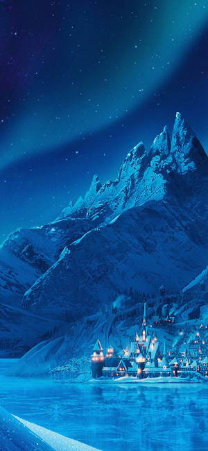 Baggrundsbillede af Arendelle frosne slot bjerg — iPhone 14 Pro Max Wallpapers