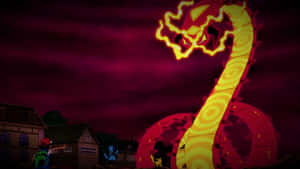Ash møder Gigantamax Centiskorch — Anime skrivebord Wallpapers