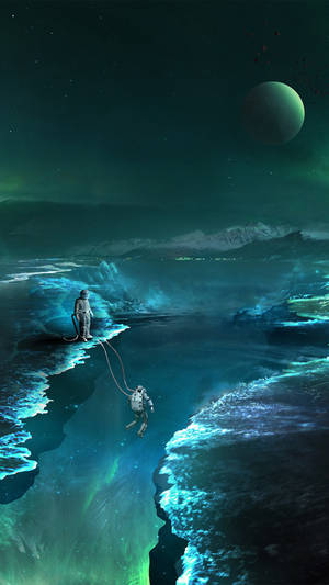 Astronauter udforsker fantasirummet 4k telefon — Grøn æstetik Wallpapers