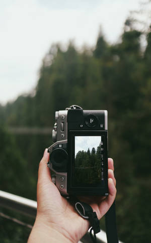 Foto af hånd, der holder et retrokamera tapet. — Moto Pad (2026) Wallpapers