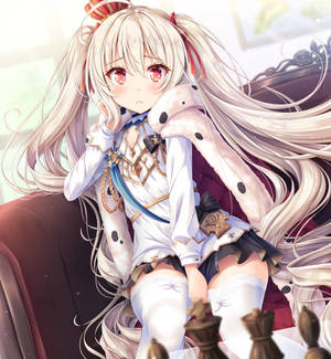 Azur Lane Valiant rødmer på mørkerød stol wallpaper — Oppo Find N6 Wallpapers