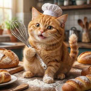 En sød kat, der bager i et solrigt køkken — Pixel Watch Wallpapers