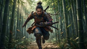 Sekiro suser gennem en bambusskov med intens bevægelse wallpaper