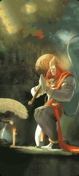 Bedende Hinduistisk Gud Hanuman Telefon — iPhone 16 Plus Wallpapers