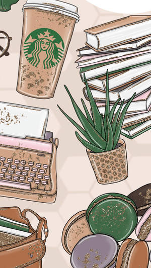 Beige Starbucks æstetik — Blomstret iPhone Wallpapers