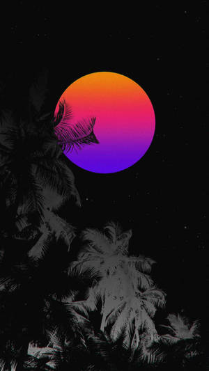 Trefarvet neonlysende måne wallpaper — Neon måne Wallpapers