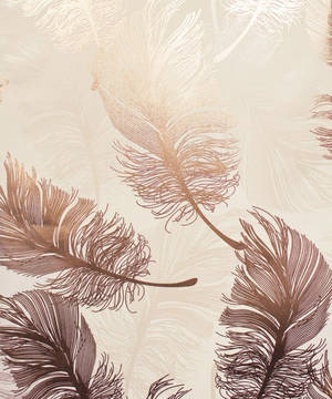 Sejt rosaguld folietapet kunstværk med fjerudsmykninger. — Roséguld æstetik Wallpapers