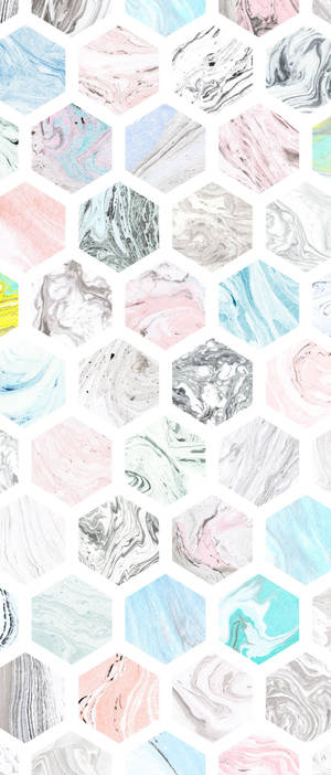 Billedtekst: Elegant Pastel Marmor Sekskantet Mønster på en iPad-skærm — Galaxy Z Flip Wallpapers