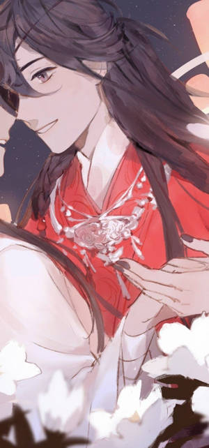 Hua Cheng pastelrød tapet — iPhone 16 Pro Wallpapers