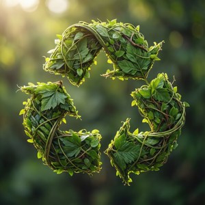 Et genbrugssymbol lavet af grønne blade og ranker. — Pixel Watch 3 Wallpapers