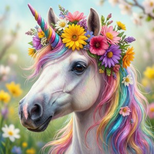 En enhjørning med en blomsterkrans omkring sit horn. — Tecno Phantom V Flip Wallpapers
