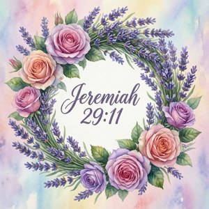 Akvarel blomsterkrans med Jeremias 29:11 baggrundsbillede — Pixel Watch 4 Wallpapers