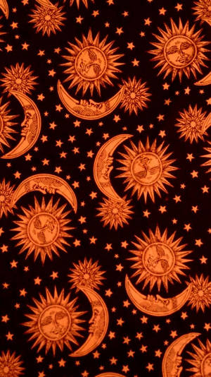 Boho æstetisk orange sol og måne