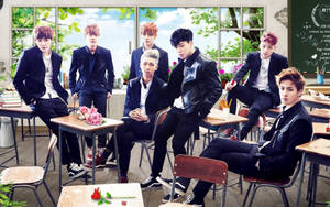 BTS gruppebillede i klasseværelset tapet — Bts gruppebillede GIF Wallpapers