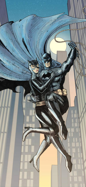 Catwoman og Batman flyver tapet — iPhone 12 mini Wallpapers