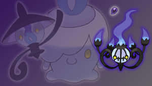 Chandelure med silhuet af Lampent og Litwick — Anime skrivebord Wallpapers