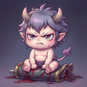 Sød chibi-version af Sukuna som baby med et surt ansigt. — Galaxy Watch Wallpapers