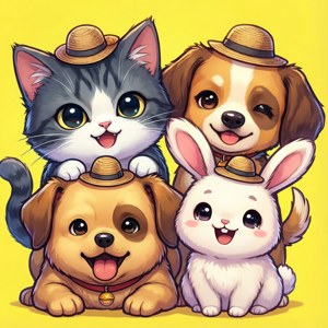 Søde chibi-anime-dyr med hatte. — Pixel Watch 4 Wallpapers