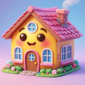 En chibi-inspireret hus-emoji med søde proportioner og slikfarver. — Pixel Watch 4 Wallpapers