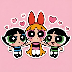 Chibi-klistermærke tapet med søde sorte Powerpuff Girls — Tecno Phantom V Flip Wallpapers