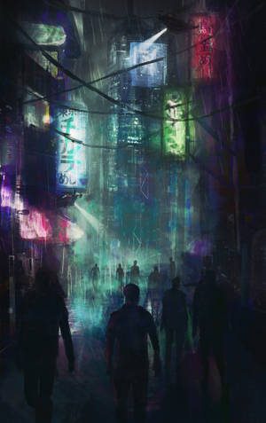 Cyberpunk by overfyldte gader baggrund — Galaxy Tab S10 Ultra Wallpapers