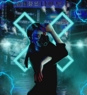 Wallpaper med cyberpunk-pige, der bærer maske, på neongul baggrund — Oppo Find N5 Wallpapers