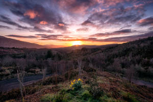 Skotland Trossachs Park solopgang tapet — Solopgang Wallpapers