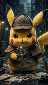 Pikachu som detektiv, der efterforsker en sag i en noir-stemning. — Pikachu Wallpapers